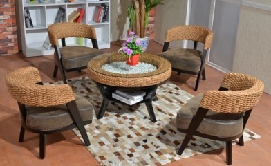 廠家批發住宅家具藤編桌椅組合客廳休閑真藤椅茶幾五件套簡約